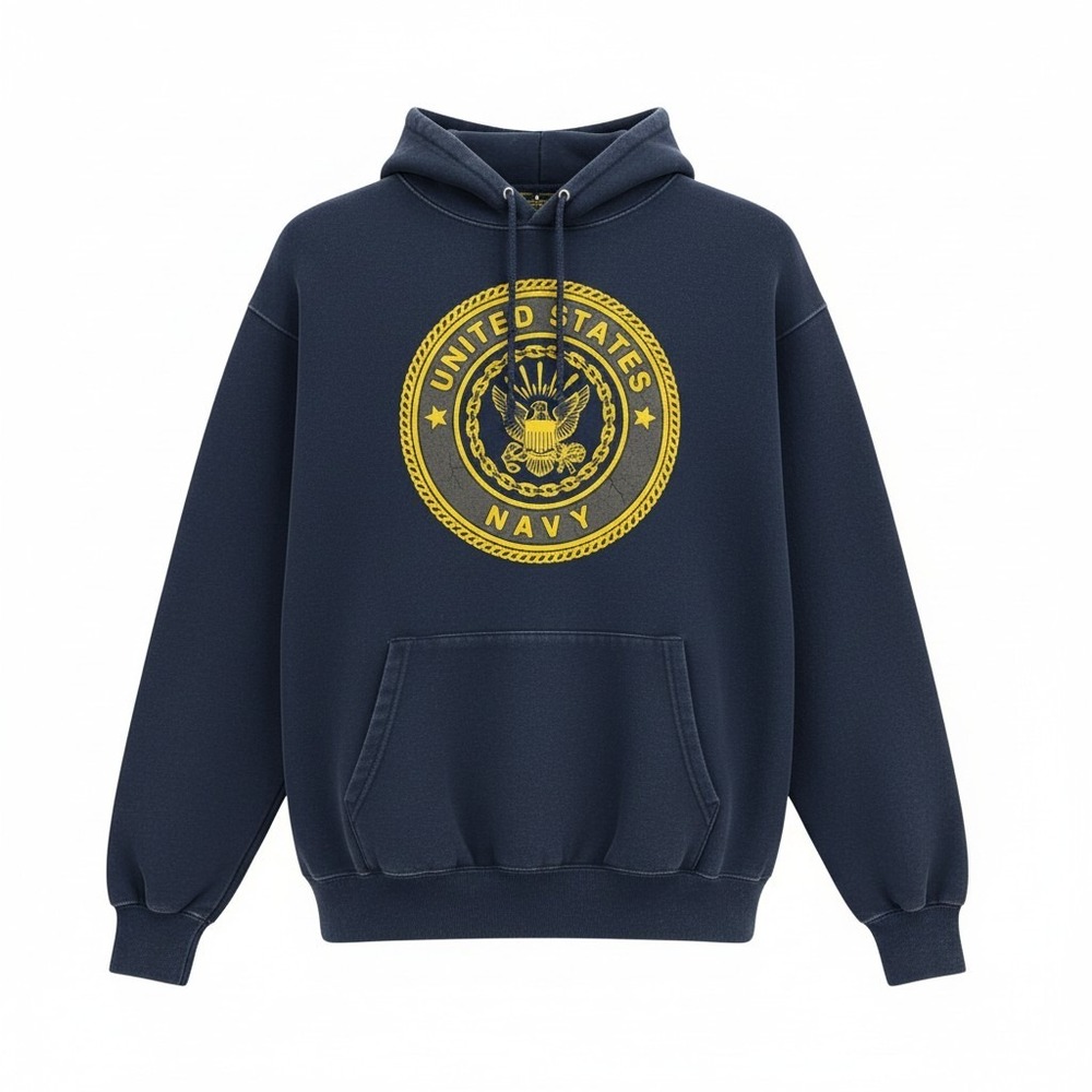 VTG Soffe Mens US‎ Navy Graphic Hoodie Cotton Blend Vintage Sporty L